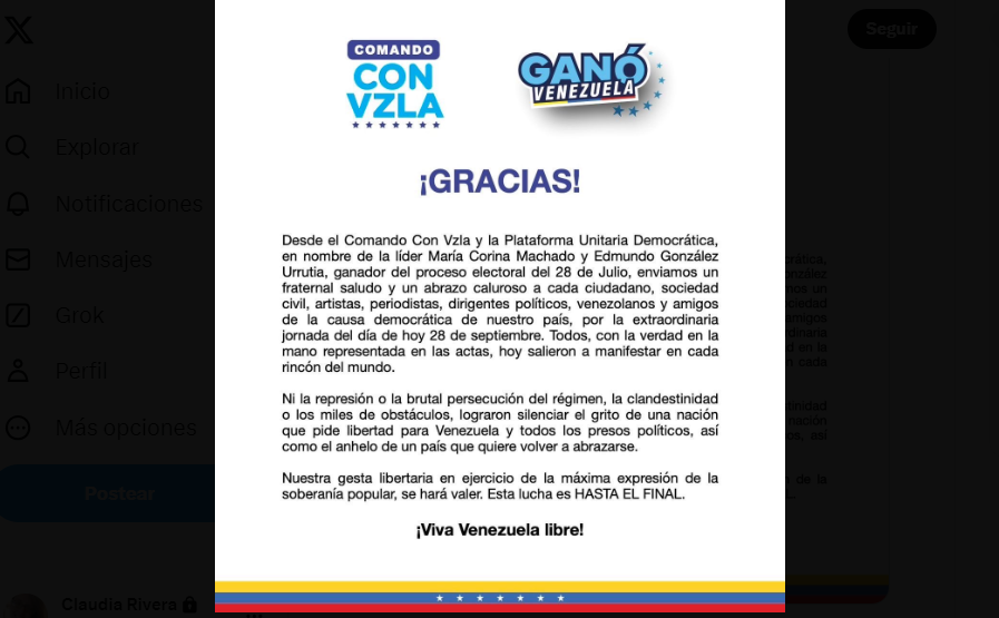 Comunicado de la Plataforma Unitaria y Con Venezuela Comando.