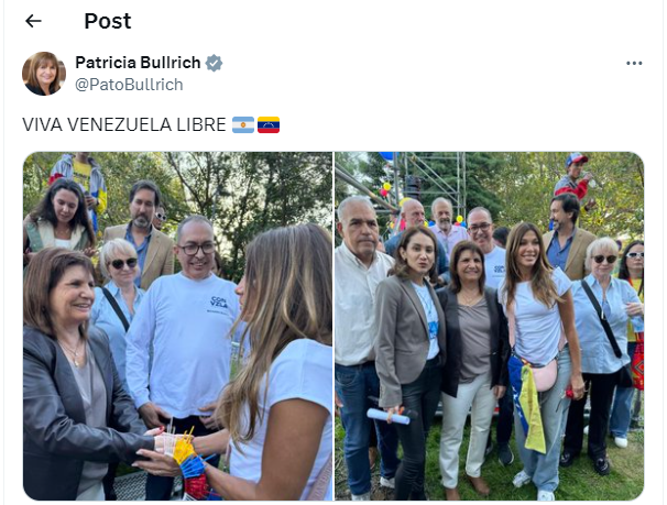La Ministra de Seguridad, Patricia Bullrich, asistió a la protesta mundial en Argentina en apoyo a la comunidad venezolana.