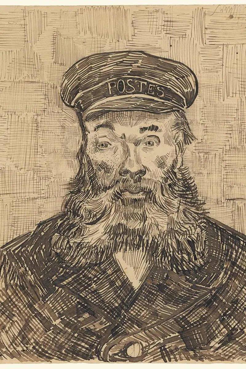 Retrato de Roulin en pluma, tinta y tiza. Cortesía Museo de Bellas Artes de Boston