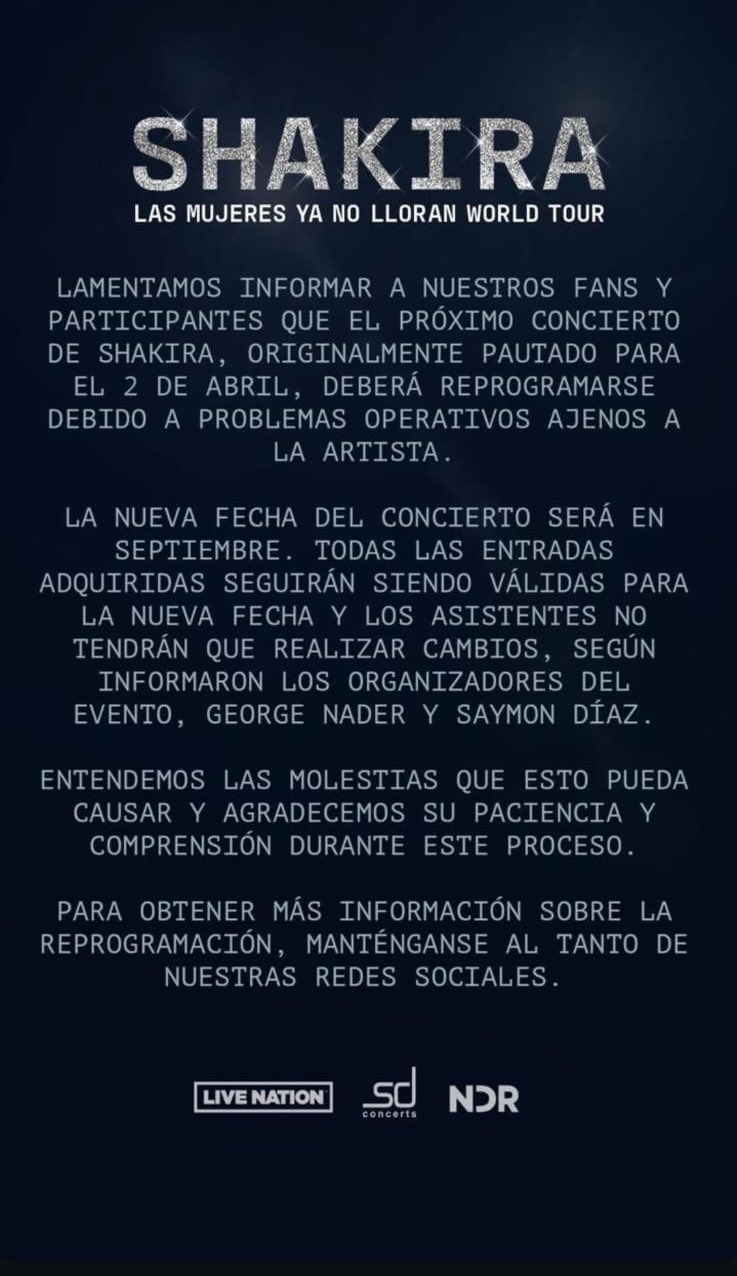 Comunicado concierto Shakira