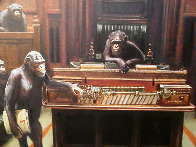 A subasta la obra de Banksy del Parlamento británico de chimpancés