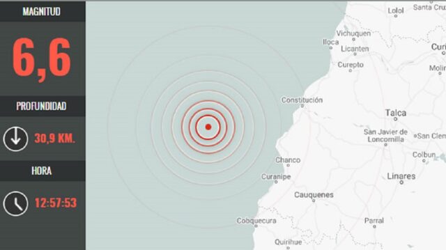 Sismo de magnitud 6,6 se registró en la zona centro de Chile