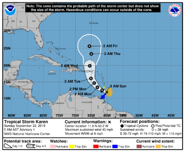 Alertan de que se formó la tormenta tropical Karen al noreste de Venezuela