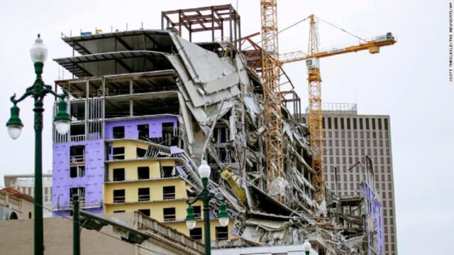 El impactante momento del colapso en un hotel de Hard Rock en Nueva Orleans