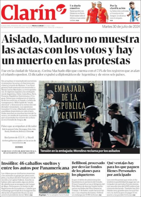 Protestas en Venezuela por el fraude electoral: noticia de primera página en la prensa internacional