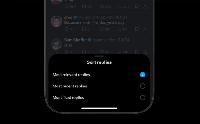 Interacciones de X se visualizarán según relevancia, antigüedad o likes