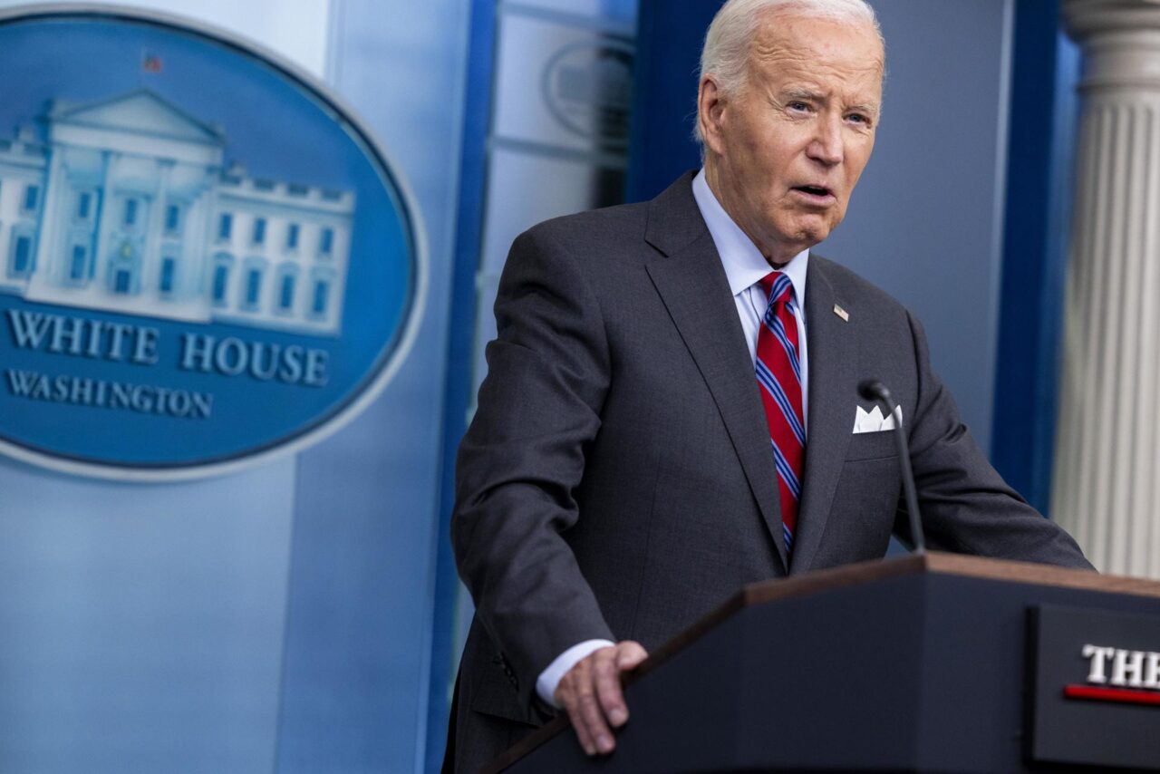 US President Joe Biden delivers remarks and responds to questions from the news media during the White House daily briefing